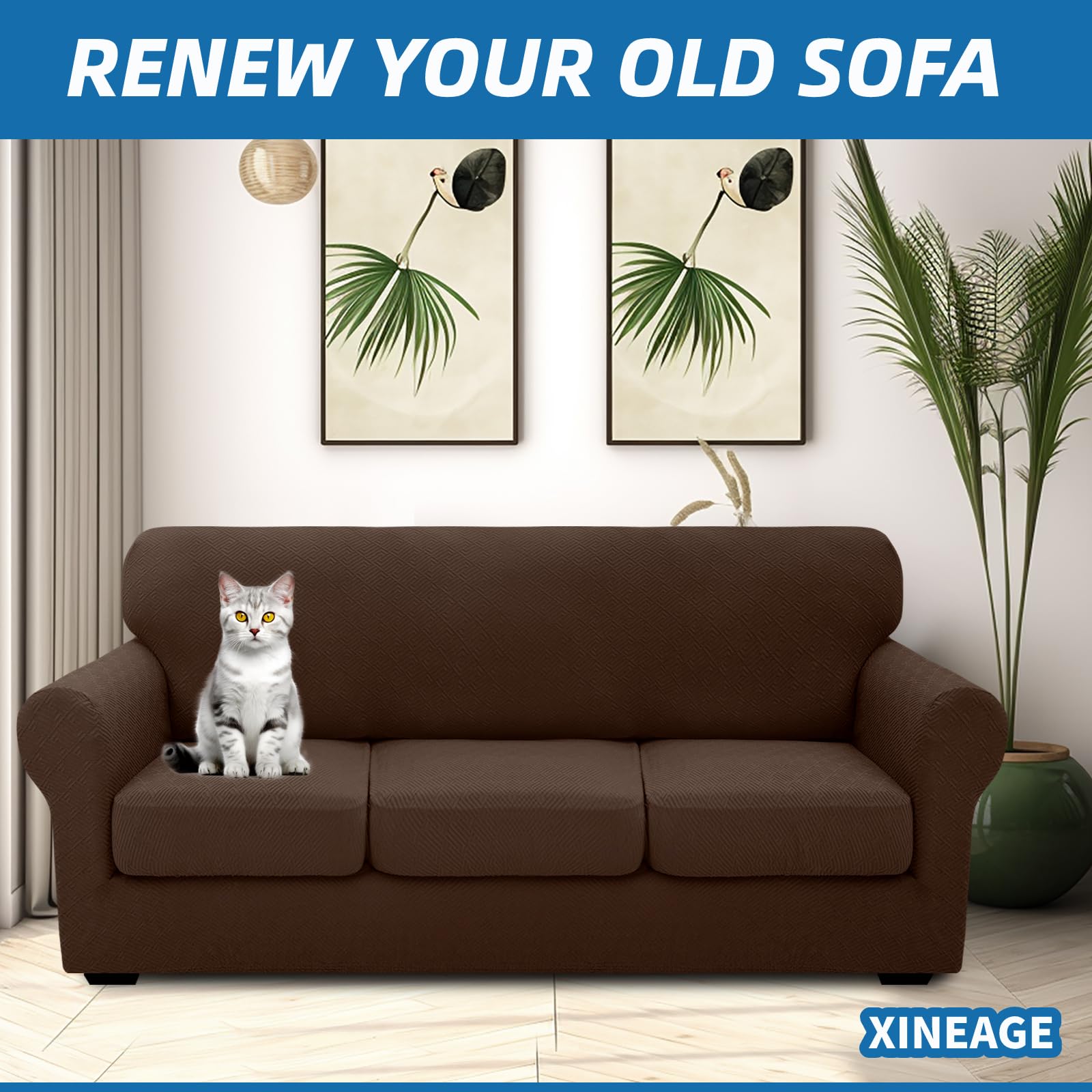 XINEAGE dog on sofa showing pet-resistant fabric and reduced slipping