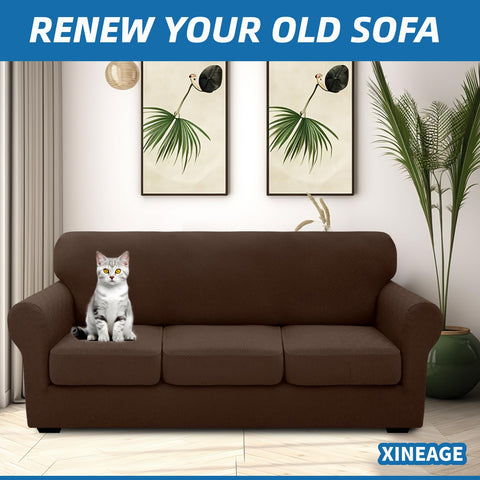 XINEAGE dog on sofa showing pet-resistant fabric and reduced slipping