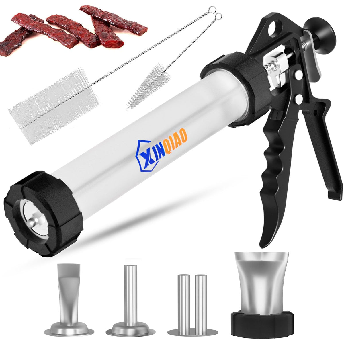 XINQIAO jerky gun front view showing ergonomic handle and trigger for easy use