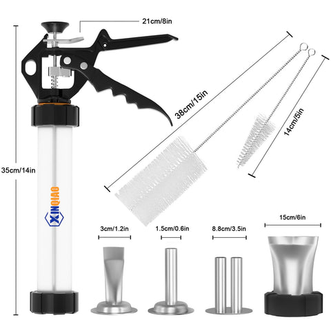 XINQIAO nozzles and brushes laid out to show included shapes and cleaning tools