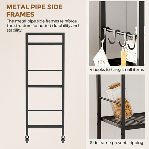 XIVIRACK metal pipe side frames with four hooks for hanging utensils and towels