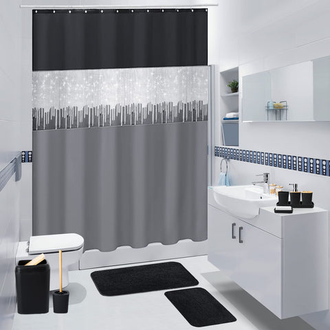 XLHOMO close-up of glitter black shower curtain fabric adds sparkle and elegance