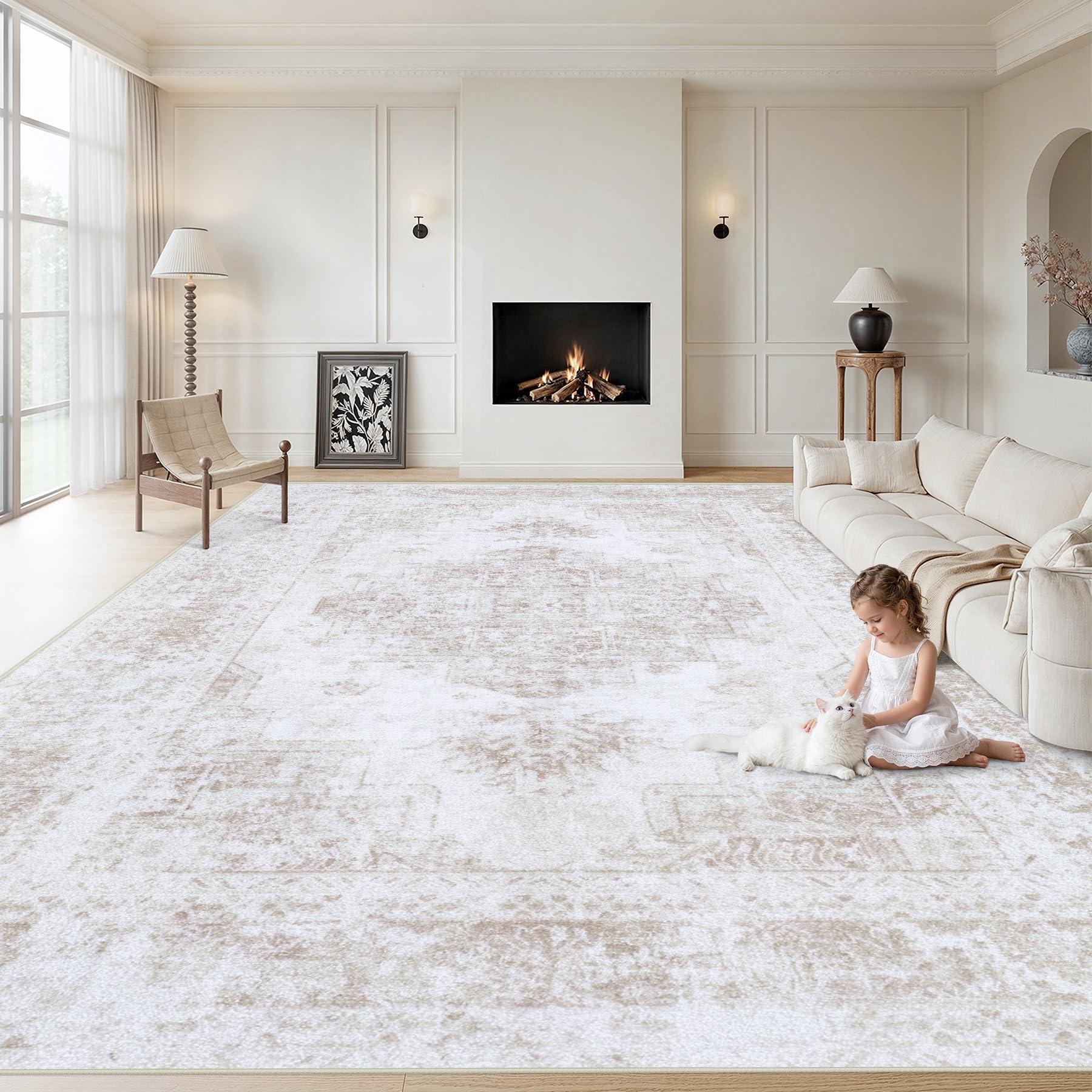 XLUEZ full front view showing rug layout and neutral beige balance