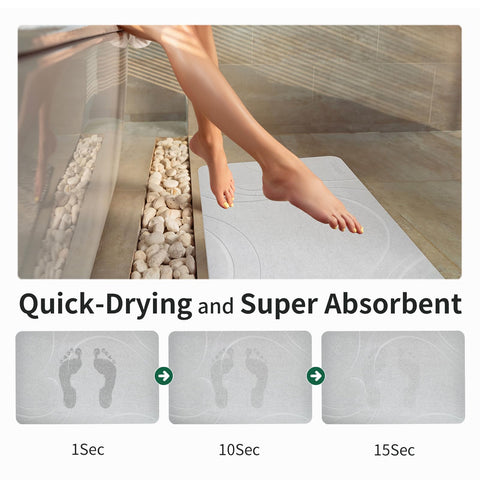 XMarrat mat in use at shower exit absorbing water instantly to keep floor dry and slip-free