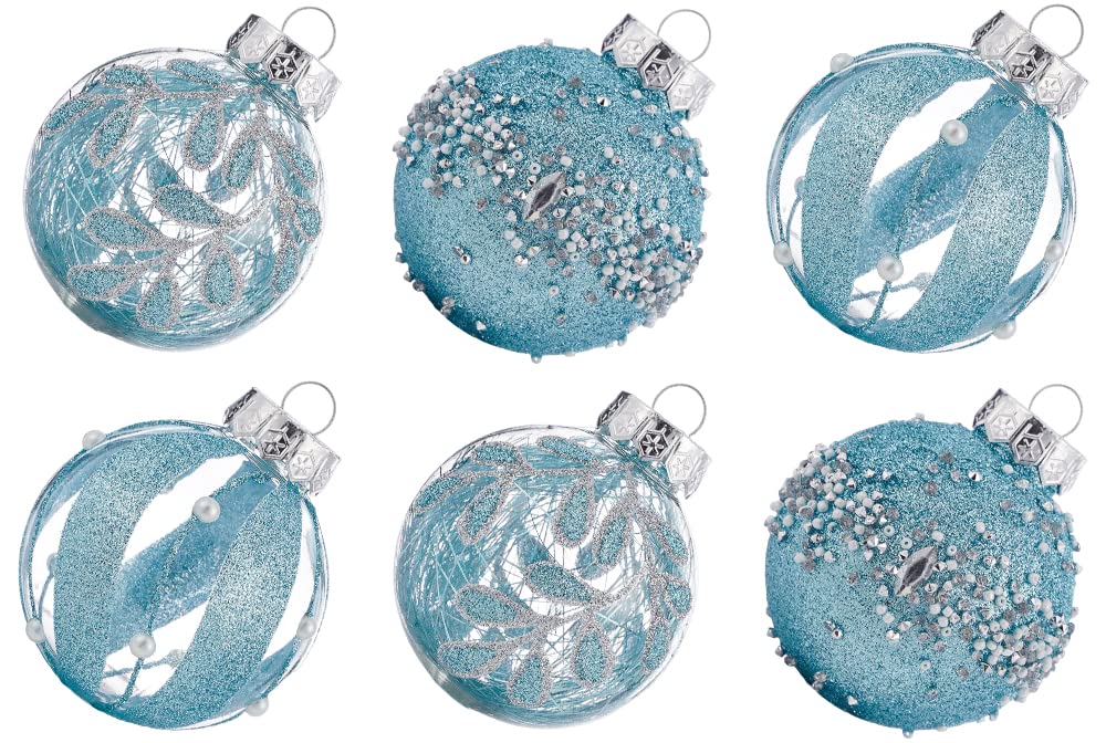 XmasExp baby blue packaged set showing 12 ornaments and ready-to-hang convenience
