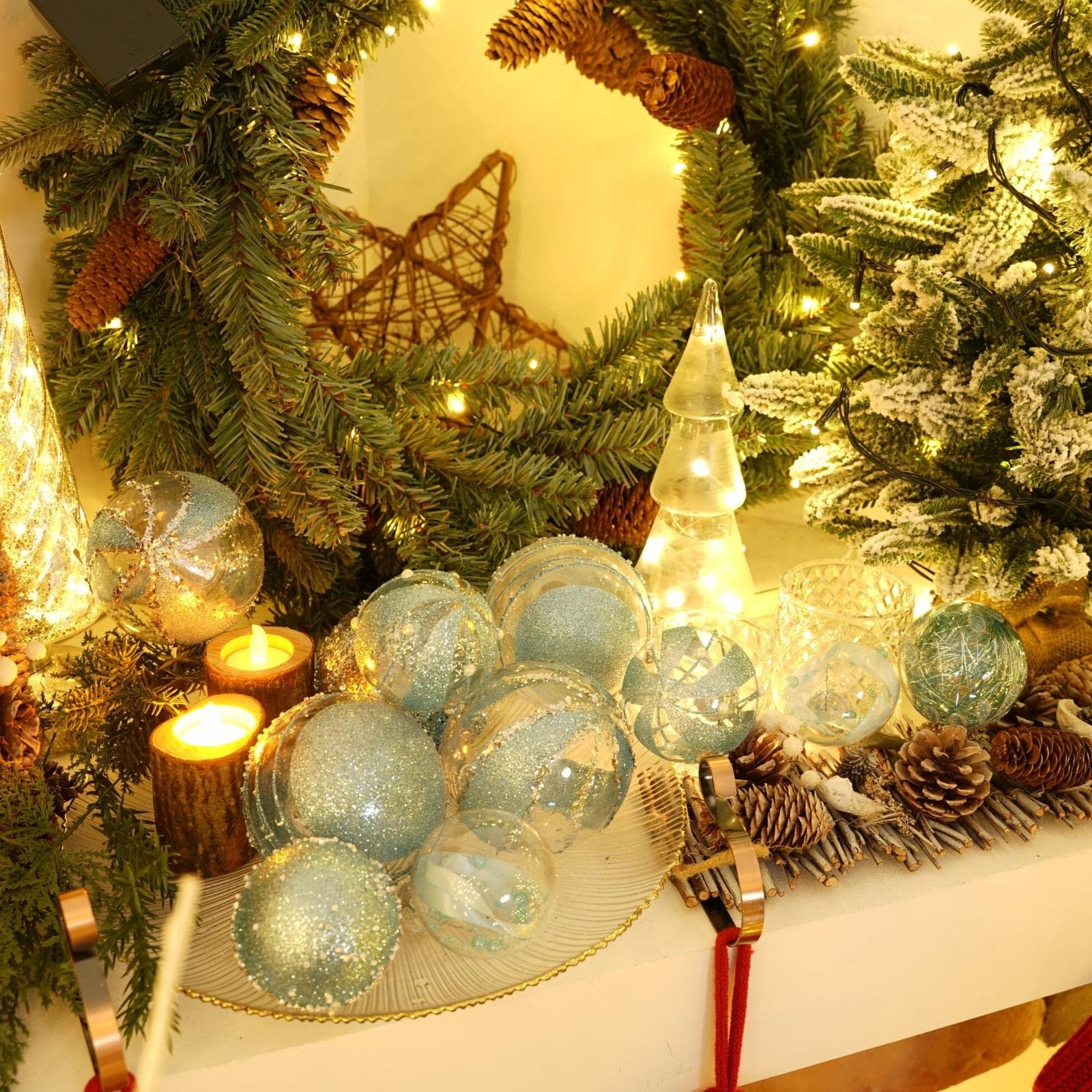 XmasExp baby blue ornaments used in a wreath showing craft versatility and color match