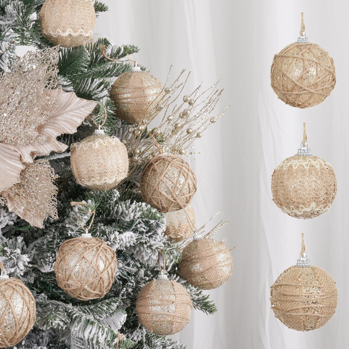 XmasExp front packaging showing 12-piece beige champagne set, easy styling