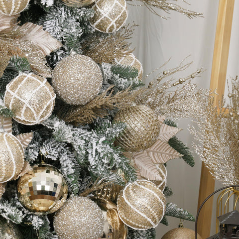 XmasExp ornaments styled on garland and wreath enhancing hallway decor