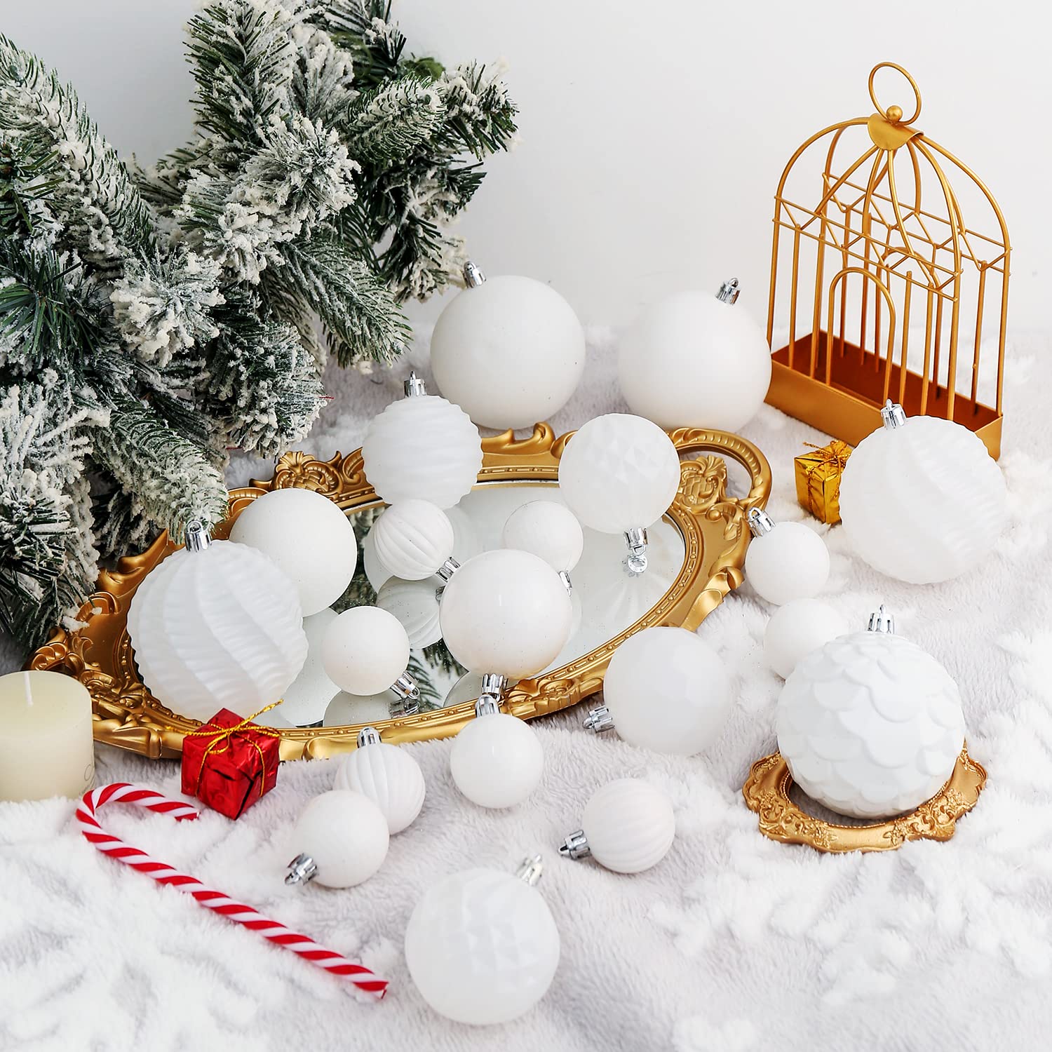 XmasExp ornaments hanging on tree adding safe festive sheen