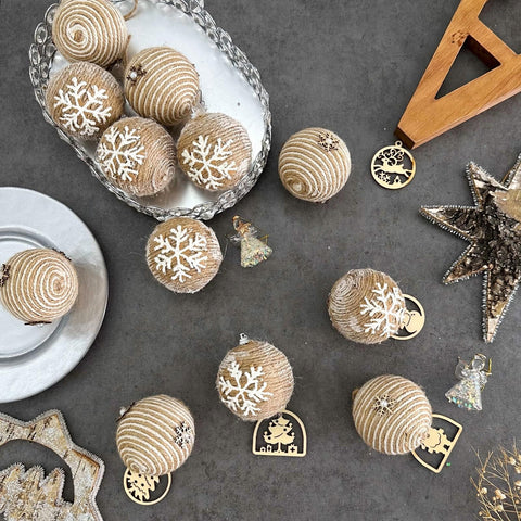 XmasExp ornaments hanging on a decorated tree, creates cozy farmhouse ambiance