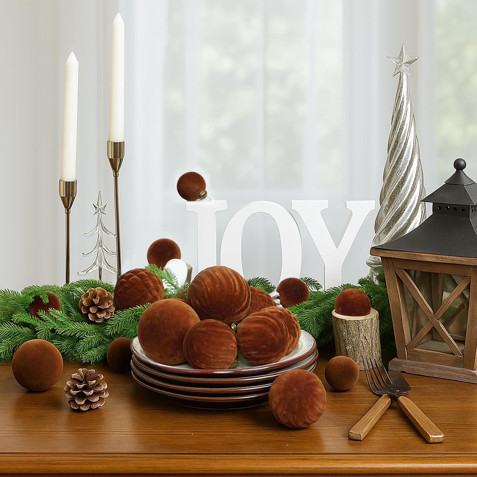 XmasExp ornaments hanging on a tree, creates warm cozy atmosphere