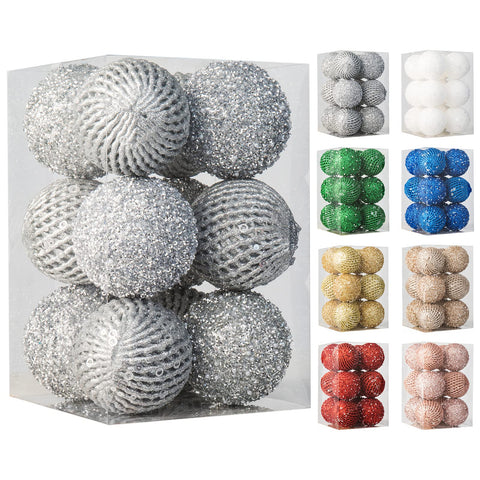 XmasExp front packaging showing 12 silver sequin ornaments and immediate styling benefit