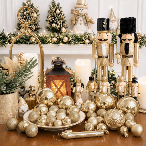 XmasExp ornaments arranged as a wedding centerpiece adding warm metallic flair