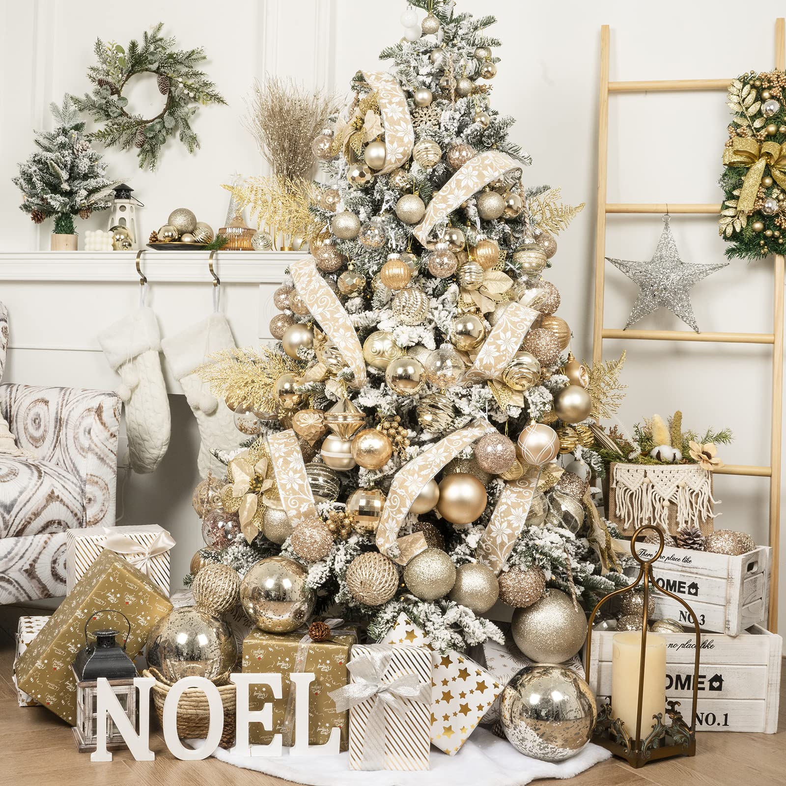 XmasExp ornaments in tabletop centerpiece adding elegant holiday focal point