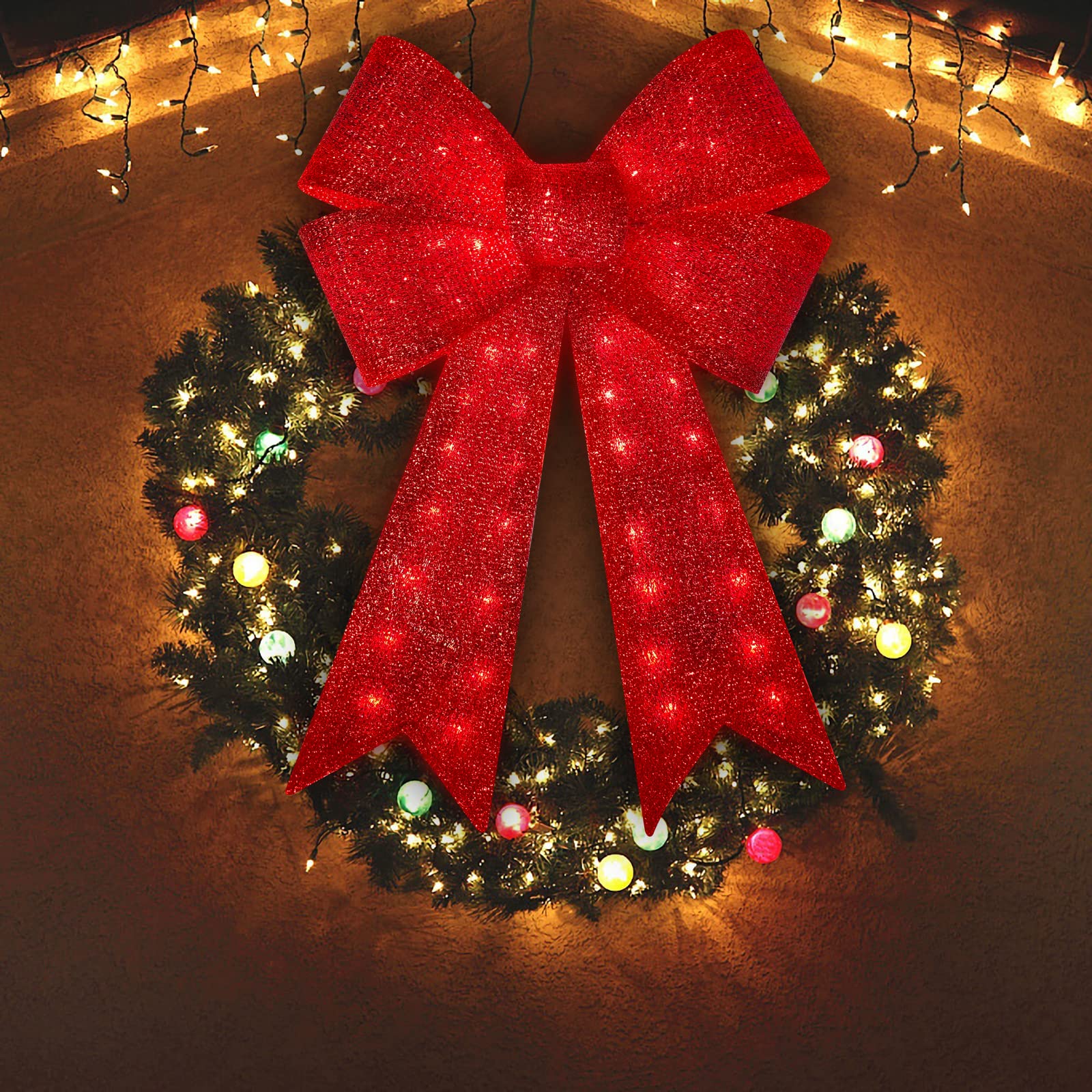 Xmasnova front packaging showing red LED bow and easy-install benefits
