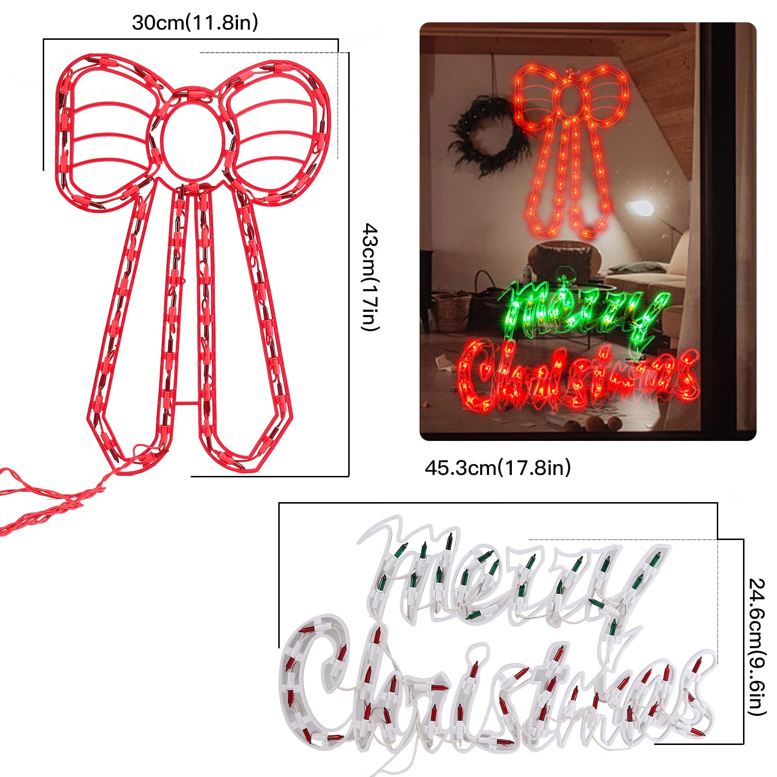 Xmasnova mounted on window at night demonstrating double-sided visibility and curb appeal