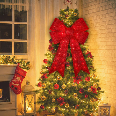 Xmasnova bow on wreath and door illustrating outdoor-ready appeal
