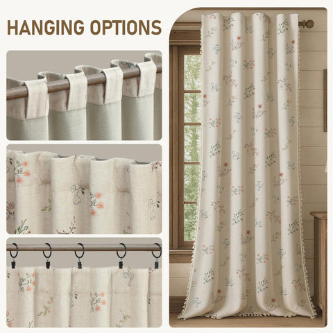 XOGUIBO bedroom scene with curtains creating a warm boho farmhouse atmosphere