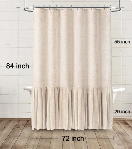 XOGUIBO curtain size compared to tub for proper length confirmation