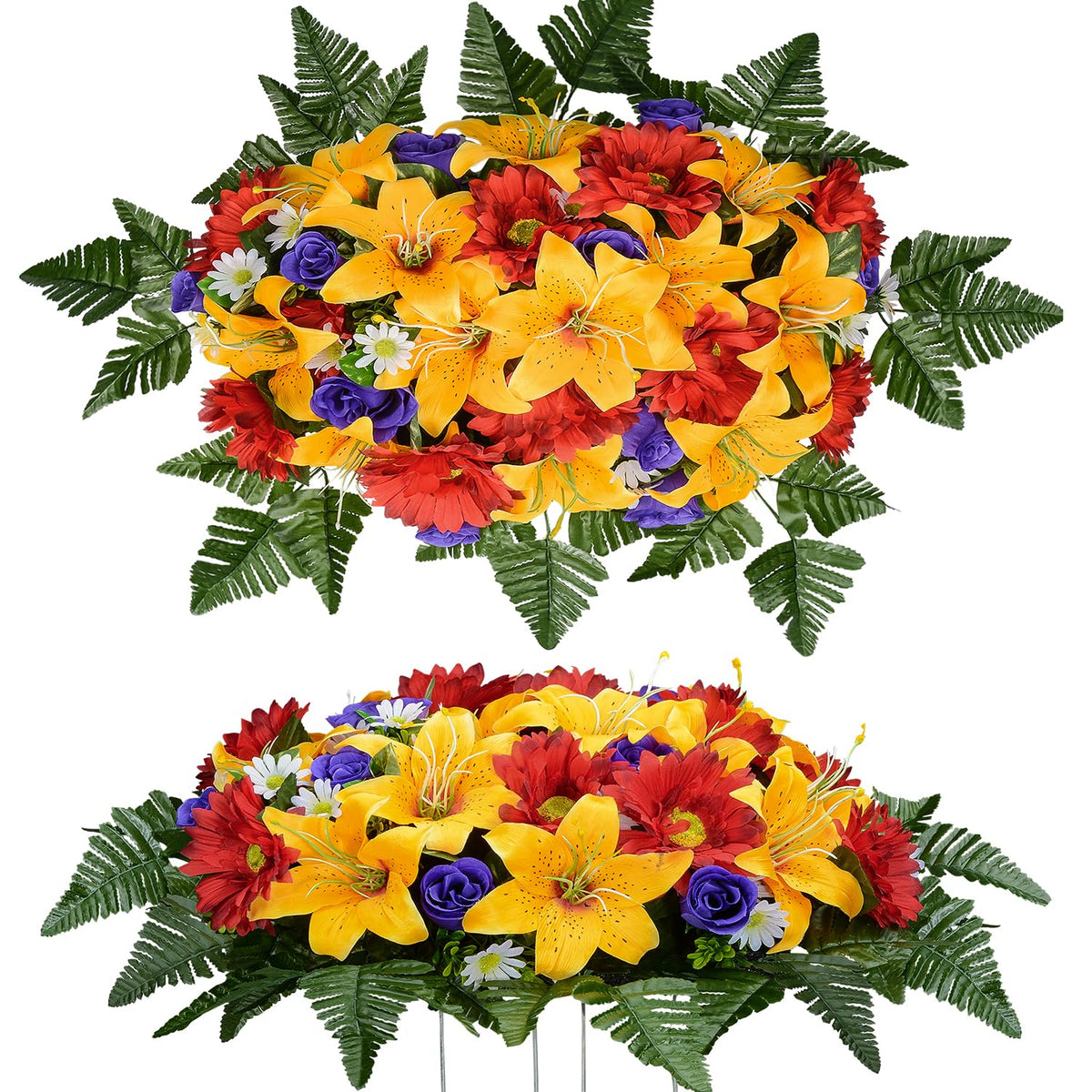 XONOR front view of orange lily saddle showing full arrangement and vibrant color