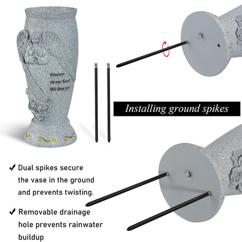 XONOR vase with metal ground spikes detached, easy secure installation benefit