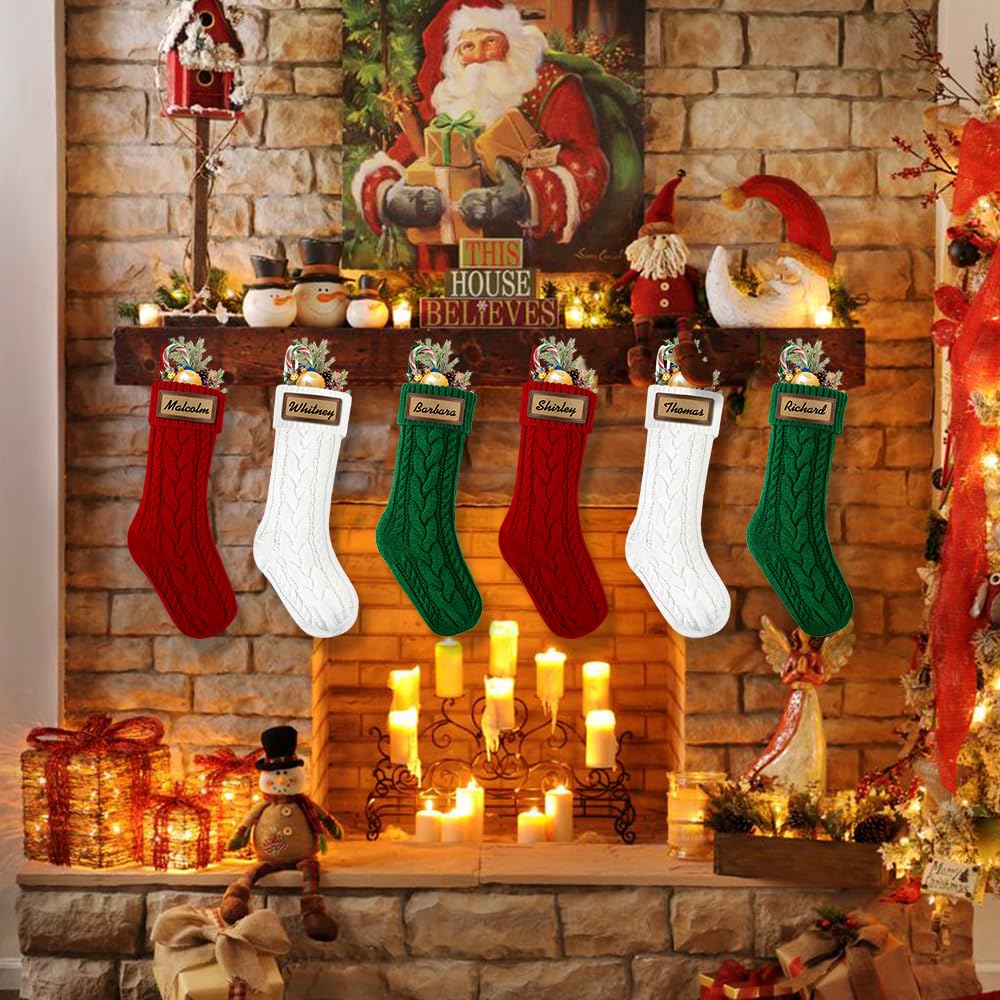 XOYTN stockings hung on mantel displaying clean hanging and festive style
