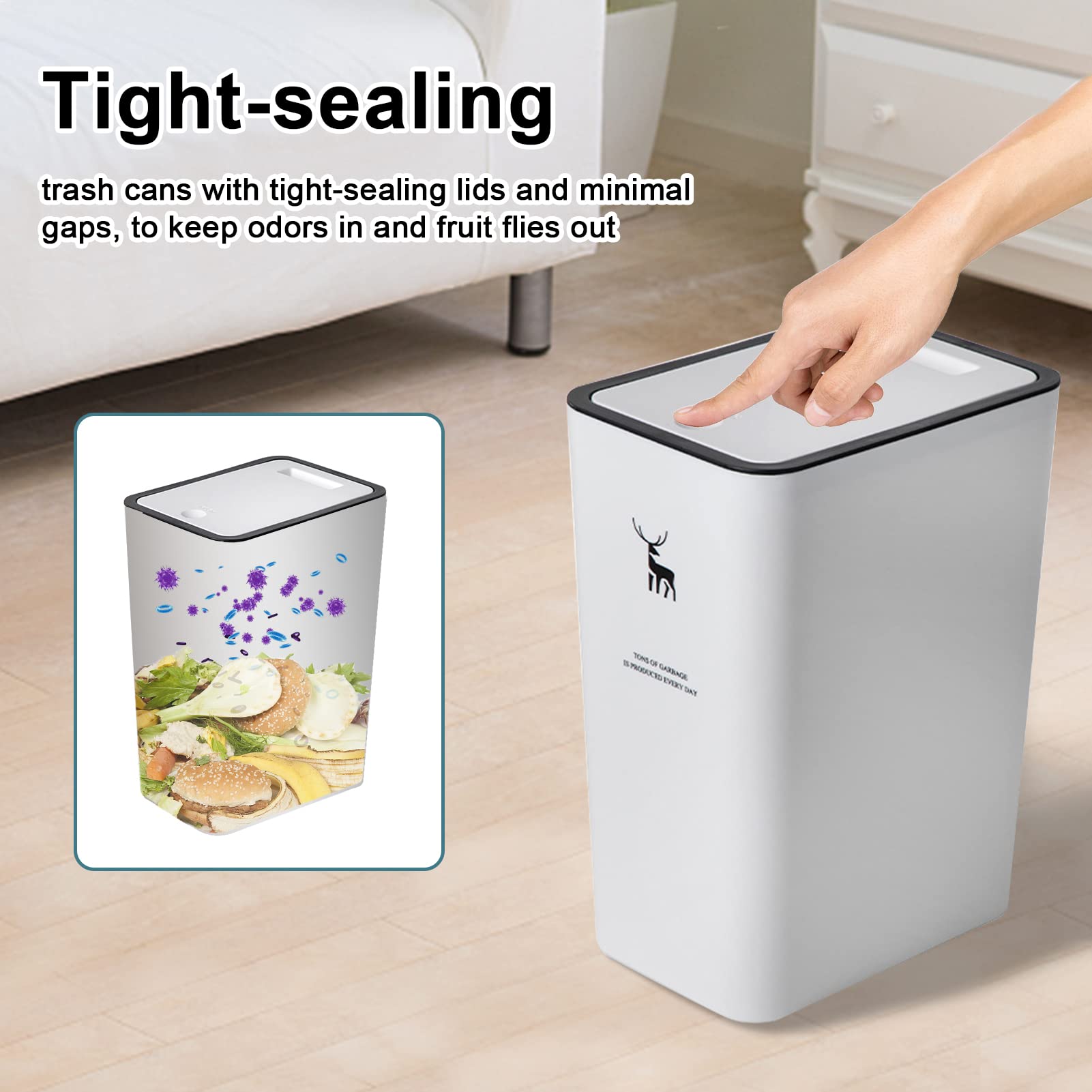 XPIY close-up of press-to-open button on lid demonstrating easy one-touch disposal