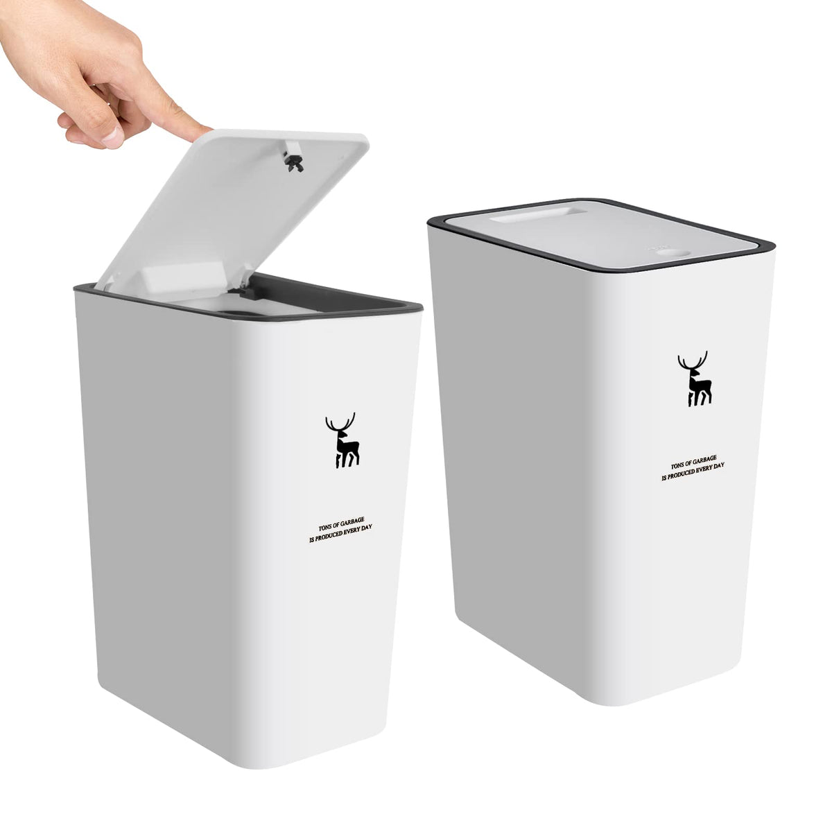 XPIY front view of two 4-gallon trash cans showing compact design and modern style for small spaces