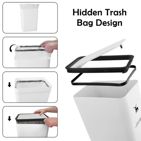 XPIY size comparison next to a recycling bin and fruit bowl showing compact 4-gallon scale