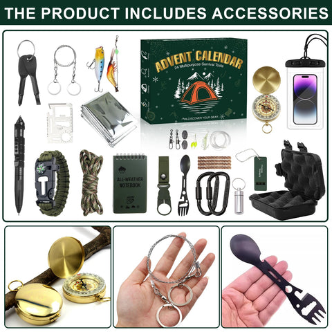 XPQKDC paracord bracelet with kit components flatlay for compact emergency cordage