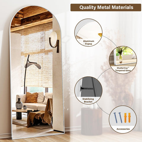 XRAMFY tilted freestanding mirror in use, flexible placement advantage