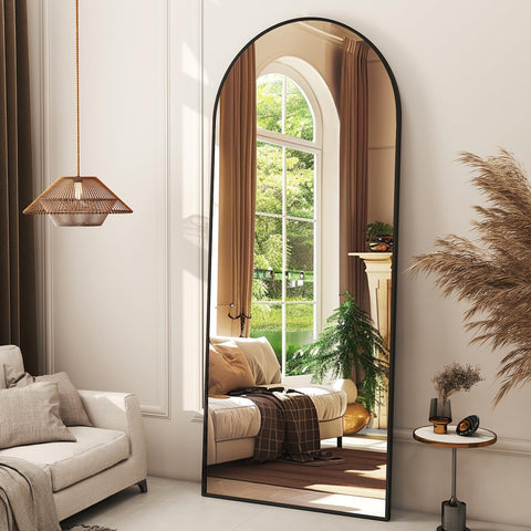 XRAMFY front view showing arched full-length mirror enhancing room brightness