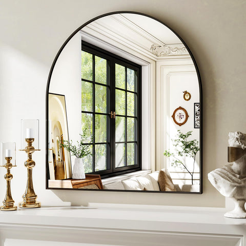 XRAMFY front view arched mirror showing sleek black frame and elegant silhouette