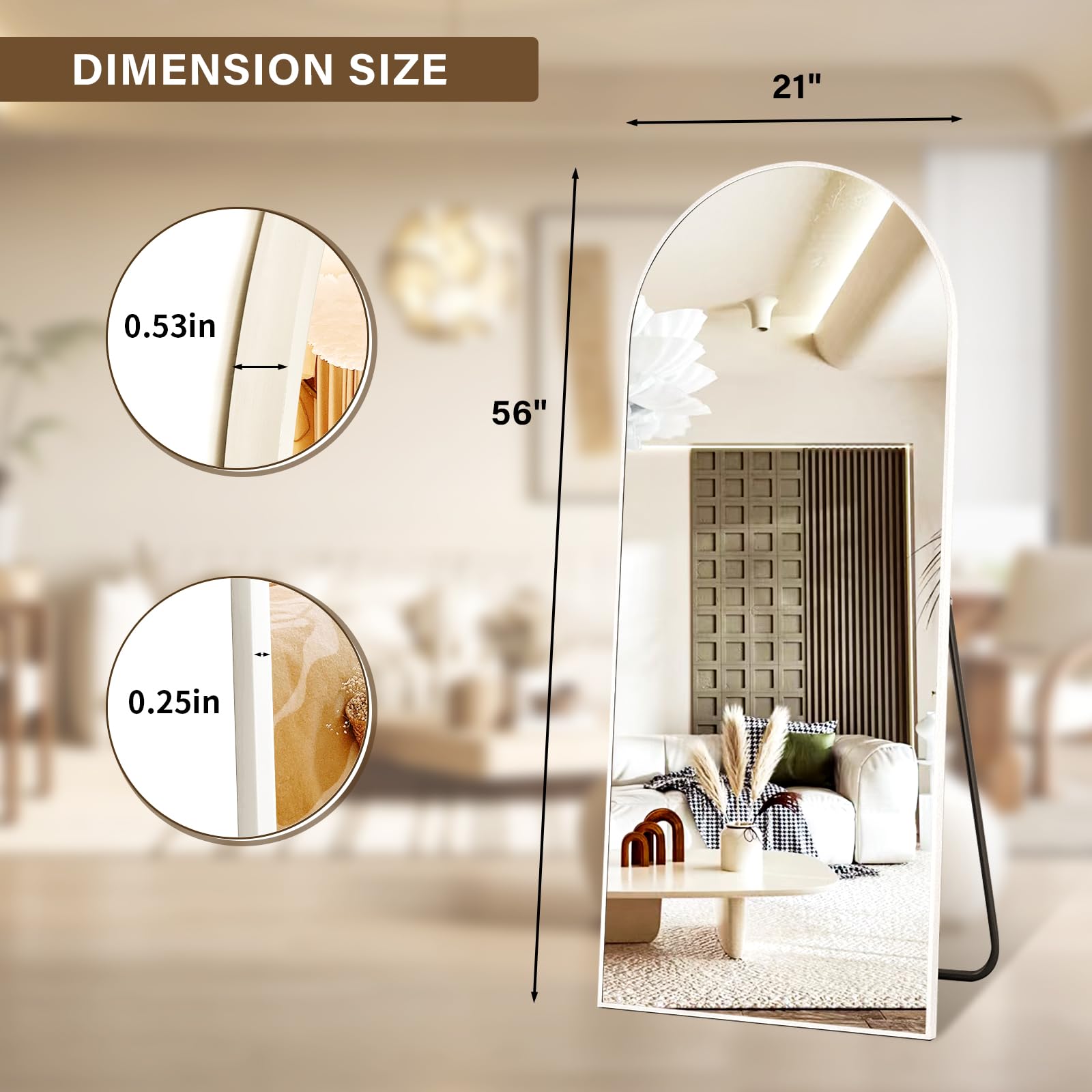 XRAMFY mirror in bedroom setting, brightens room and adds height