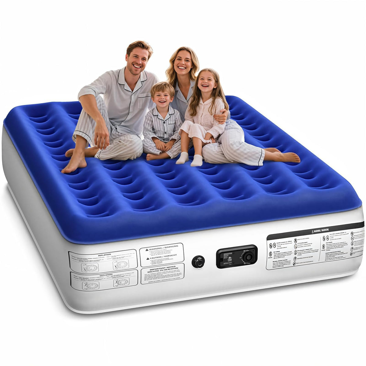 Xsleep queen front view showing full raised bed and tidy edge support for comfort
