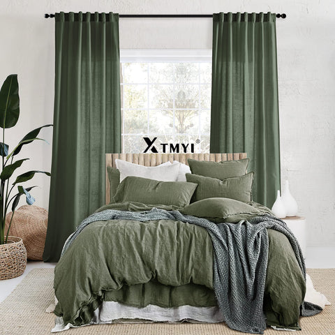 XTMYI curtains beside measuring tape showing 84-inch length for scale