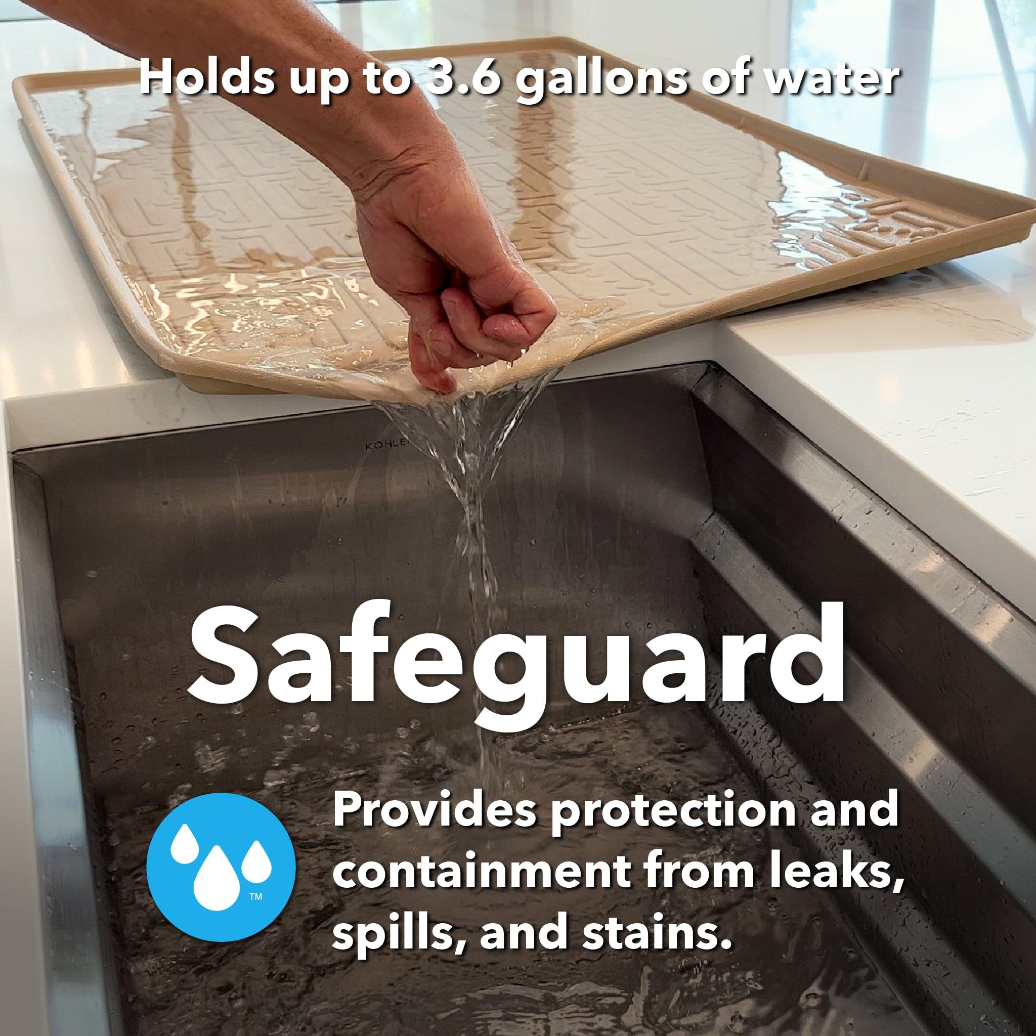 Xtreme Mats installed under sink shows clean containment benefit
