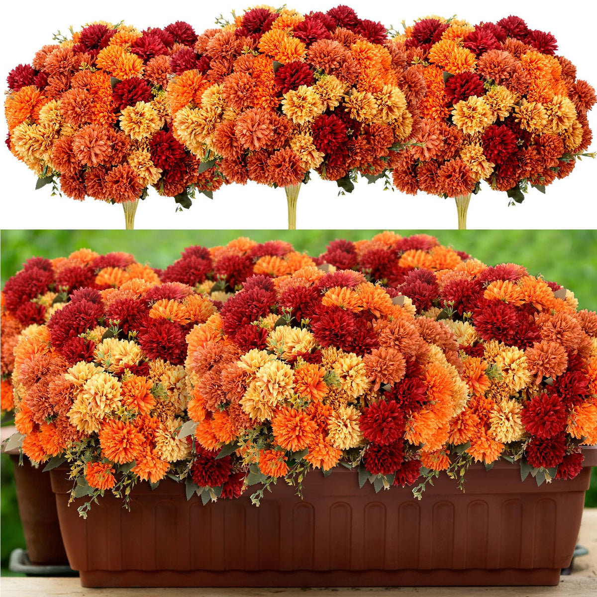 XunYee front packaging showing vibrant burnt orange mums, perfect for seasonal decor