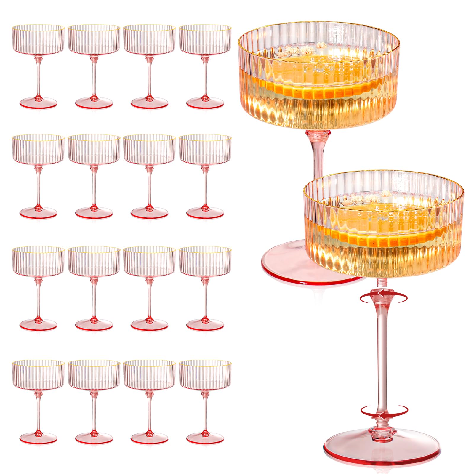 XUWAIDSGN front view of 24-piece ribbed pink coupe set, elegant and durable