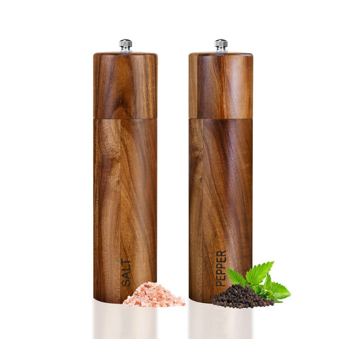 XWXO acacia grinders front view showing elegant wood and functionality