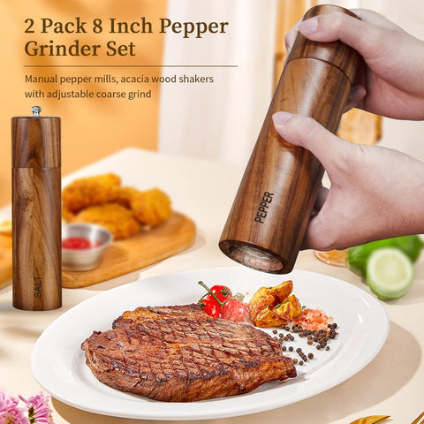 XWXO acacia grinders in kitchen lifestyle setting adding stylish countertop appeal