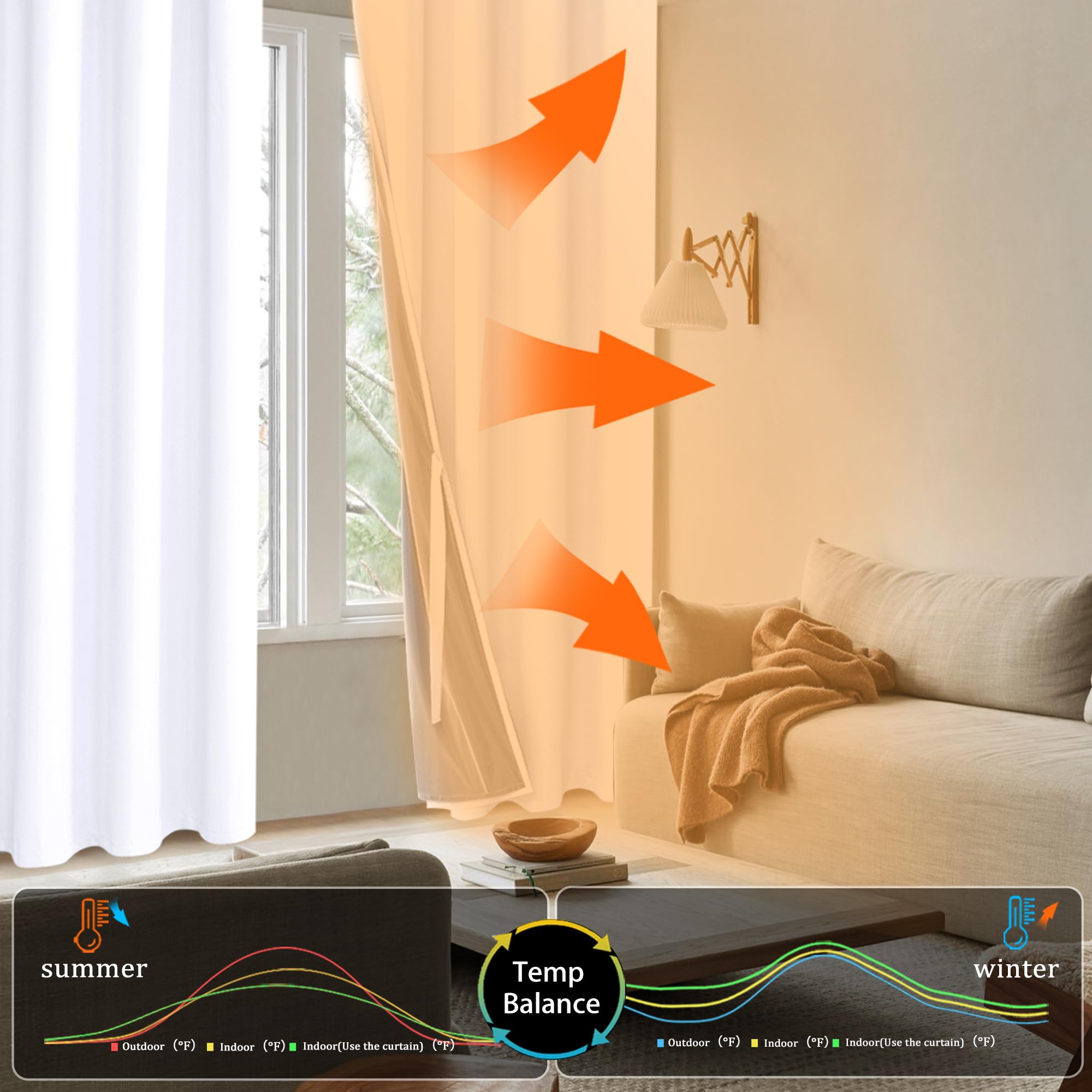 XWZO curtain tied back to reveal effective room darkening and neat styling