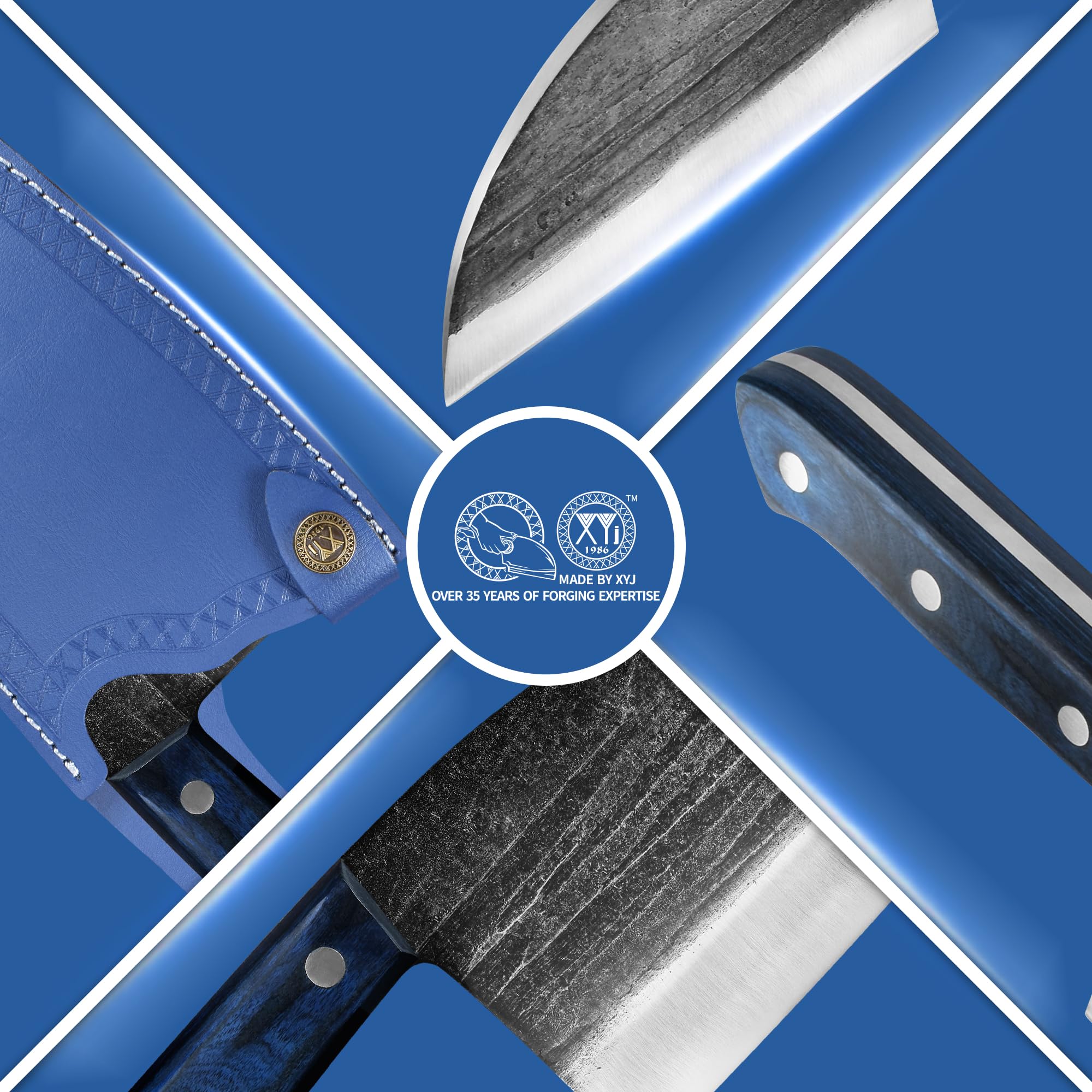 XYJ close-up of hammered blade finish to reduce sticking and wear