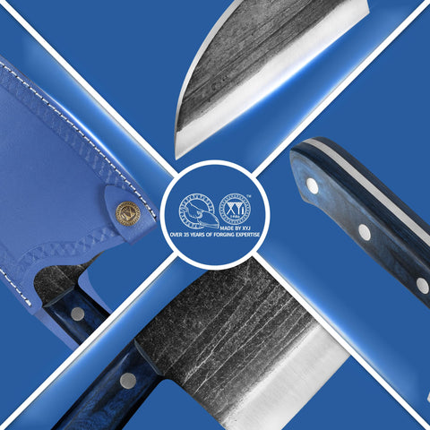 XYJ close-up of hammered blade finish to reduce sticking and wear