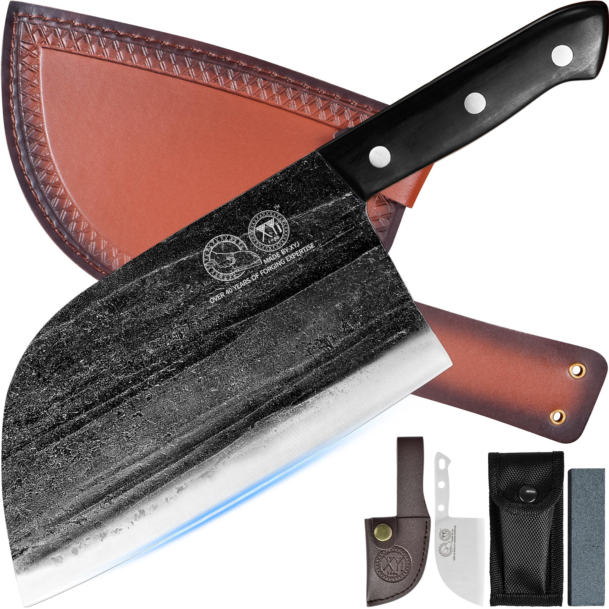XYJ front view of 7.5 inch chef knife showing edge and shape for precise cuts