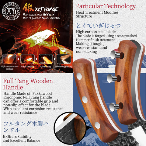 XYJ full tang handle detail with rivets for balanced grip and durable control