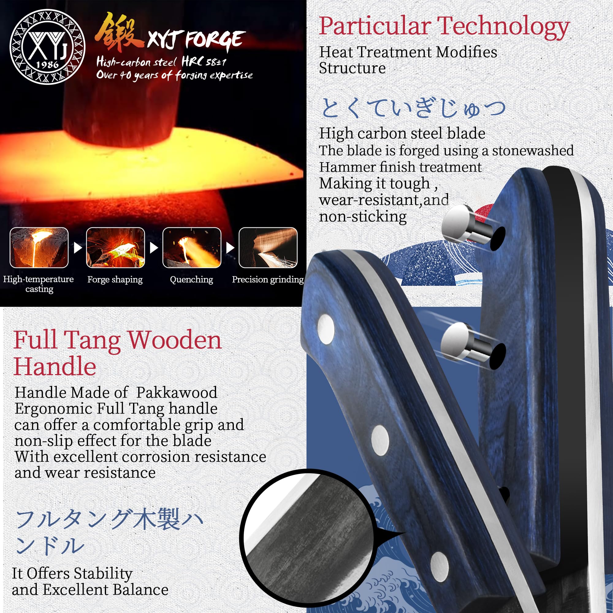 XYJ handle full-tang profile delivering balanced, comfortable grip