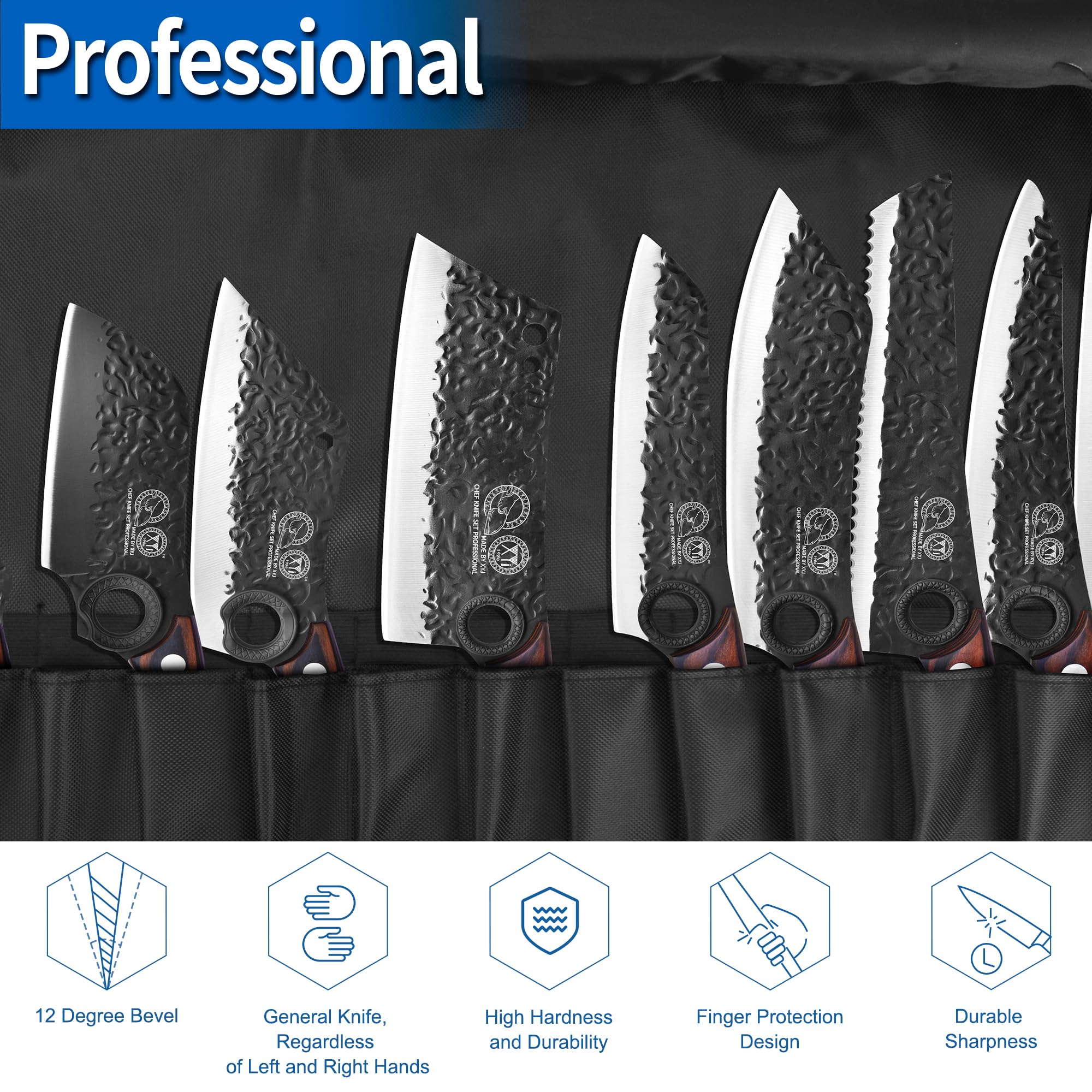 XYJ chef knife slicing vegetables to show precise cuts and control
