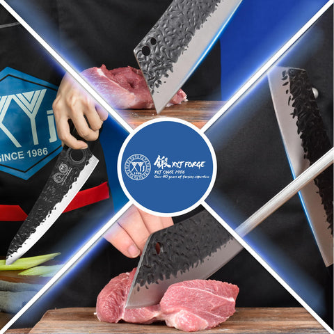 XYJ hammered stonewashed blade texture that reduces sticking during prep