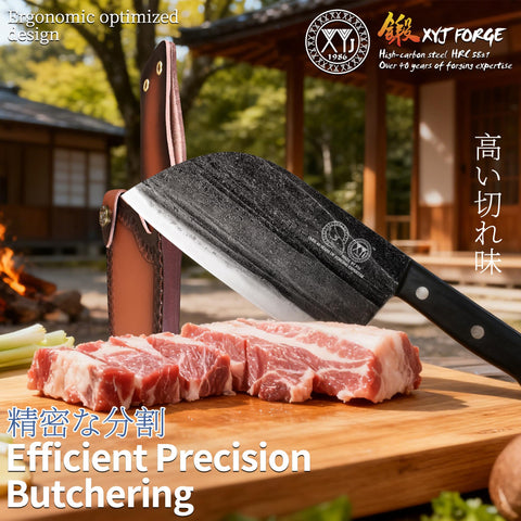XYJ knife in outdoor kitchen setup demonstrating portability and performance